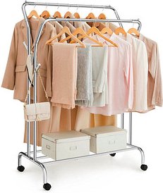 SONGMICS Rollgarderobe silber Metall 4 Haken 103,5 x 141,0 / 155,0 cm