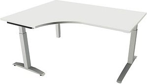 Thumbnail - fm Sidney höhenverstellbarer Schreibtisch weiß Bogenform, C-Fuß-Gestell Quadratrohr silber 160,0 x 80,0 cm