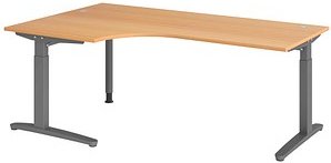 Thumbnail - HAMMERBACHER VXB82 höhenverstellbarer Schreibtisch buche L-Form, C-Fuß-Gestell grau 200,0 x 120,0 cm