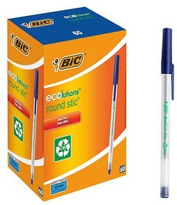 BIC Kugelschreiber Round Stic ECOlutions frostig-transparent, Schreibfarbe: blau, 60 St.