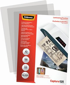 Thumbnail - 100 Fellowes Capture125 Laminierfolien glänzend für A3 125 micron selbstklebender Rücken
