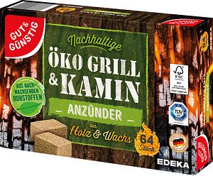 GUT&GÜNSTIG Kamin- & Grillanzünder Öko Grill & Kamin braun, 64 St., 64 Anzünder