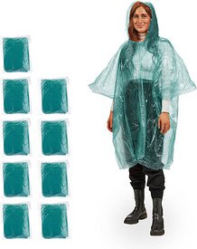 Thumbnail - relaxdays unisex Einweg-Regenponcho grün Einheitsgröße 10 St.