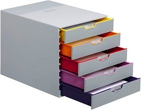 Thumbnail - DURABLE Schubladenbox VARICOLOR® dunkelgrau mit bunten Farblinien 760527, DIN A4 mit 5 Schubladen