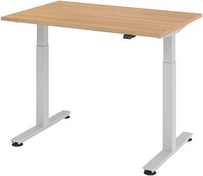 HAMMERBACHER XMST12 elektrisch höhenverstellbarer Schreibtisch eiche rechteckig, T-Fuß-Gestell silber 120,0 x 80,0 cm