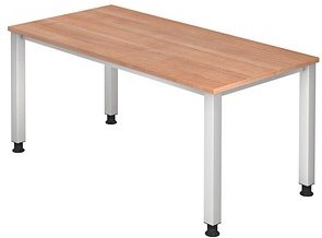HAMMERBACHER Akandia höhenverstellbarer Schreibtisch nussbaum rechteckig, 4-Fuß-Gestell silber 160,0 x 80,0 cm