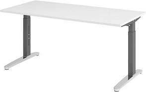 HAMMERBACHER VXB016 höhenverstellbarer Schreibtisch weiß rechteckig, C-Fuß-Gestell grau 160,0 x 80,0 cm