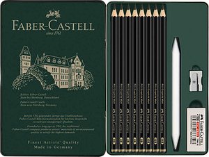 Thumbnail - FABER-CASTELL Pitt Graphite Matt Graphitstifte HB, 2B, 4B, 6B, 8B, 10B, 12B, 14B schwarz mit Radierer, 1 Set