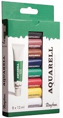 Rayher Künstler-Set mit 8 Farben Aquarellfarben farbsortiert 8 x 12,0 ml, 8 St.