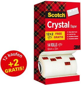 Thumbnail - 12 + 2 GRATIS: Scotch Crystal Klebefilm kristall-klar 19,0 mm x 33,0 m 12 Rollen + GRATIS 2 Rollen