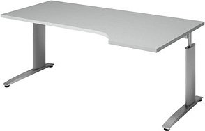 Thumbnail - röhr Techno höhenverstellbarer Schreibtisch hellgrau L-Form, C-Fuß-Gestell silber 180,0 x 80,0/100,0 cm