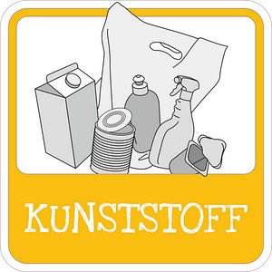 Thumbnail - SafetyMarking® Hinweisschild "Mülltrennung Kunststoff" quadrat 10,0 x 10,0 cm, 1 St.