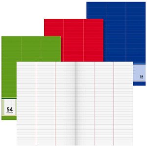 BRUNNEN Vokabelheft grün, rot oder blau Lineatur 54 liniert DIN A4 ohne Rand, 32 Blatt