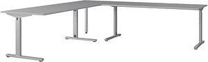 Thumbnail - GERMANIA Profi 3.0 Schreibtisch lichtgrau L-Form, C-Fuß-Gestell silber 260,0 x 260,0 cm
