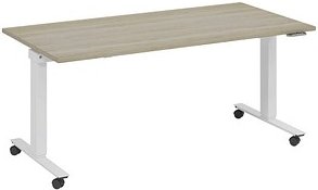 Thumbnail - fm Topspin elektrisch höhenverstellbarer Schreibtisch eiche, verkehrsweiß rechteckig, T-Fuß-Gestell mit Rollen weiß 140,...