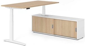 HAMMERBACHER XBHM16SB elektrisch höhenverstellbarer Schreibtisch eiche rechteckig, C-Fuß-Gestell weiß 160,0 x 80,0 cm