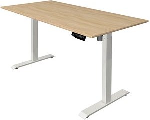 Thumbnail - Kerkmann Move 1 elektrisch höhenverstellbarer Schreibtisch eiche hell rechteckig, T-Fuß-Gestell weiß 160,0 x 80,0 cm