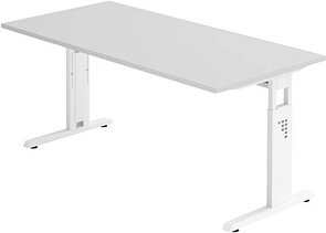 HAMMERBACHER OS 16 Gradeo höhenverstellbarer Schreibtisch lichtgrau rechteckig, C-Fuß-Gestell weiß 160,0 x 80,0 cm