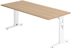 HAMMERBACHER Gradeo höhenverstellbarer Schreibtisch eiche rechteckig, C-Fuß-Gestell weiß 180,0 x 80,0 cm