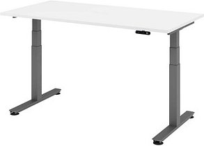 Thumbnail - HAMMERBACHER XDSM16 elektrisch höhenverstellbarer Schreibtisch weiß rechteckig, T-Fuß-Gestell grau 160,0 x 80,0 cm