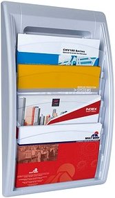 PAPERFLOW Wandprospekthalter Kompakt silber DIN A4 quer 4 Fächern 40,0 x 65,5 x 10,2 cm, 1 St.