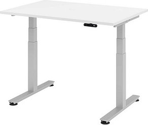Thumbnail - HAMMERBACHER XDSM12 elektrisch höhenverstellbarer Schreibtisch weiß rechteckig, T-Fuß-Gestell silber 120,0 x 80,0 cm