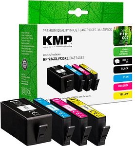 KMP schwarz, cyan, magenta, gelb Druckerpatronen kompatibel zu HP 934XL/935XL (X4E14AE), 4er-Set