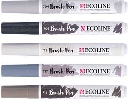 Thumbnail - Talens ECOLINE® Brush-Pens silber, 5 St.