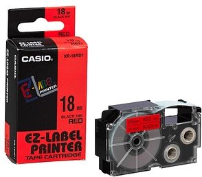 CASIO Schriftband XR-18RD XR-18RD1, 18 mm, schwarz auf rot, 1 St.