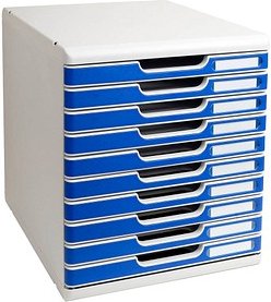 Exacompta Schubladenbox Modulo blau 302003D, DIN A4 mit 10 Schubladen