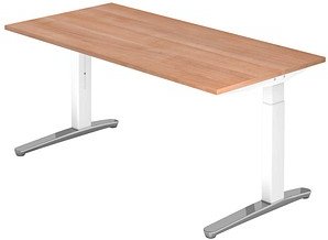 HAMMERBACHER VXB016 höhenverstellbarer Schreibtisch nussbaum quadratisch, C-Fuß-Gestell weiß 160,0 x 80,0 cm