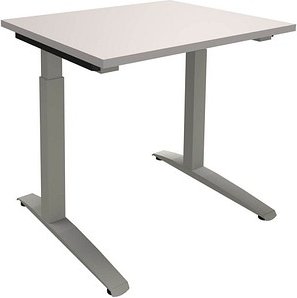 fm Sidney höhenverstellbarer Schreibtisch lichtgrau rechteckig, C-Fuß-Gestell Quadratrohr silber 80,0 x 80,0 cm