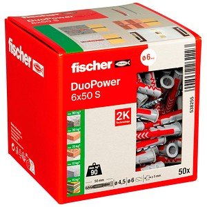 Thumbnail - fischer DuoPower 6x50 S 2K 538255 Dübel mit Schrauben Ø 6 mm x 50 mm, 50 St.