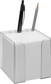 Zettelbox mit Stiftehalter transparent inkl. 850 Notizzettel weiß