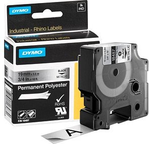 DYMO Schriftband RHINO 18487, 19 mm schwarz auf silber, 1 St.