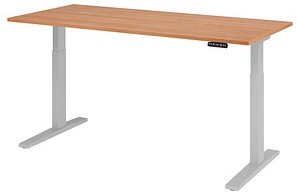 HAMMERBACHER XMKA19 elektrisch höhenverstellbarer Schreibtisch nussbaum rechteckig, C-Fuß-Gestell silber 180,0 x 80,0 cm