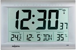 PEWETA digitale Funkwanduhr DCF77 silber Kunststoff 41,0 x 27,0 cm