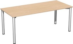 Thumbnail - geramöbel Flex Schreibtisch buche, silber rechteckig, 4-Fuß-Gestell silber 180,0 x 80,0 cm