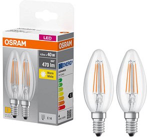 2 OSRAM LED-Lampen Base CLASSIC B40 Multipack E14 4 W klar