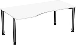 geramöbel Flex höhenverstellbarer Schreibtisch weiß, anthrazit Trapezform, 4-Fuß-Gestell grau 180,0 x 80,0/100,0 cm