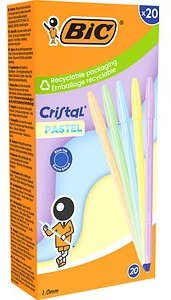 BIC Kugelschreiber Cristal PASTEL pastellorange, pastellgrün, pastellblau, pastellgelb, pastellrosa, Schreibfarbe: blau,...