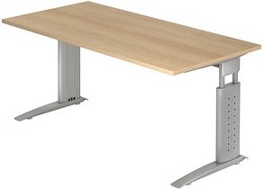 HAMMERBACHER US16 höhenverstellbarer Schreibtisch eiche rechteckig, C-Fuß-Gestell silber 160,0 x 80,0 cm