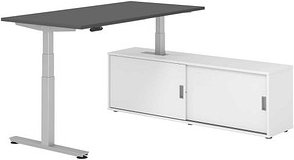 HAMMERBACHER VXDSM16SB elektrisch höhenverstellbarer Schreibtisch grafit rechteckig, T-Fuß-Gestell silber 160,0 x 80,0 c...