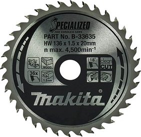 makita B-33635 SPECIALIZED Kreissägeblatt 136,0 mm, 36 Zähne