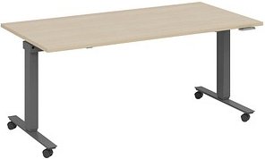 Thumbnail - fm Topspin elektrisch höhenverstellbarer Schreibtisch ahorn, anthrazit metallic rechteckig, T-Fuß-Gestell mit Rollen gra...