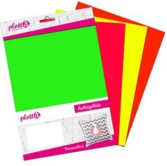 plottiX PremiumFlock Neon Aufbügelfolie farbsortiert Flock-Folie 20,0 x 30,0 cm, 4 St.