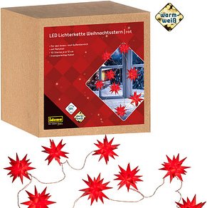 Idena 10er Weihnachtssterne LED Lichterkette rot