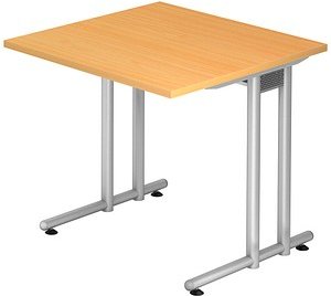 HAMMERBACHER Prokura Schreibtisch buche quadratisch, C-Fuß-Gestell silber 80,0 x 80,0 cm