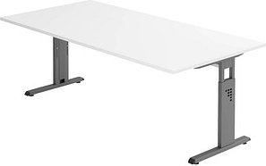 HAMMERBACHER Gradeo höhenverstellbarer Schreibtisch weiß rechteckig, C-Fuß-Gestell grau 200,0 x 100,0 cm