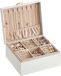 SONGMICS Schmuckkästchen weiß, beige 24,0 x 20,5 x 11,0 cm, 1 St.